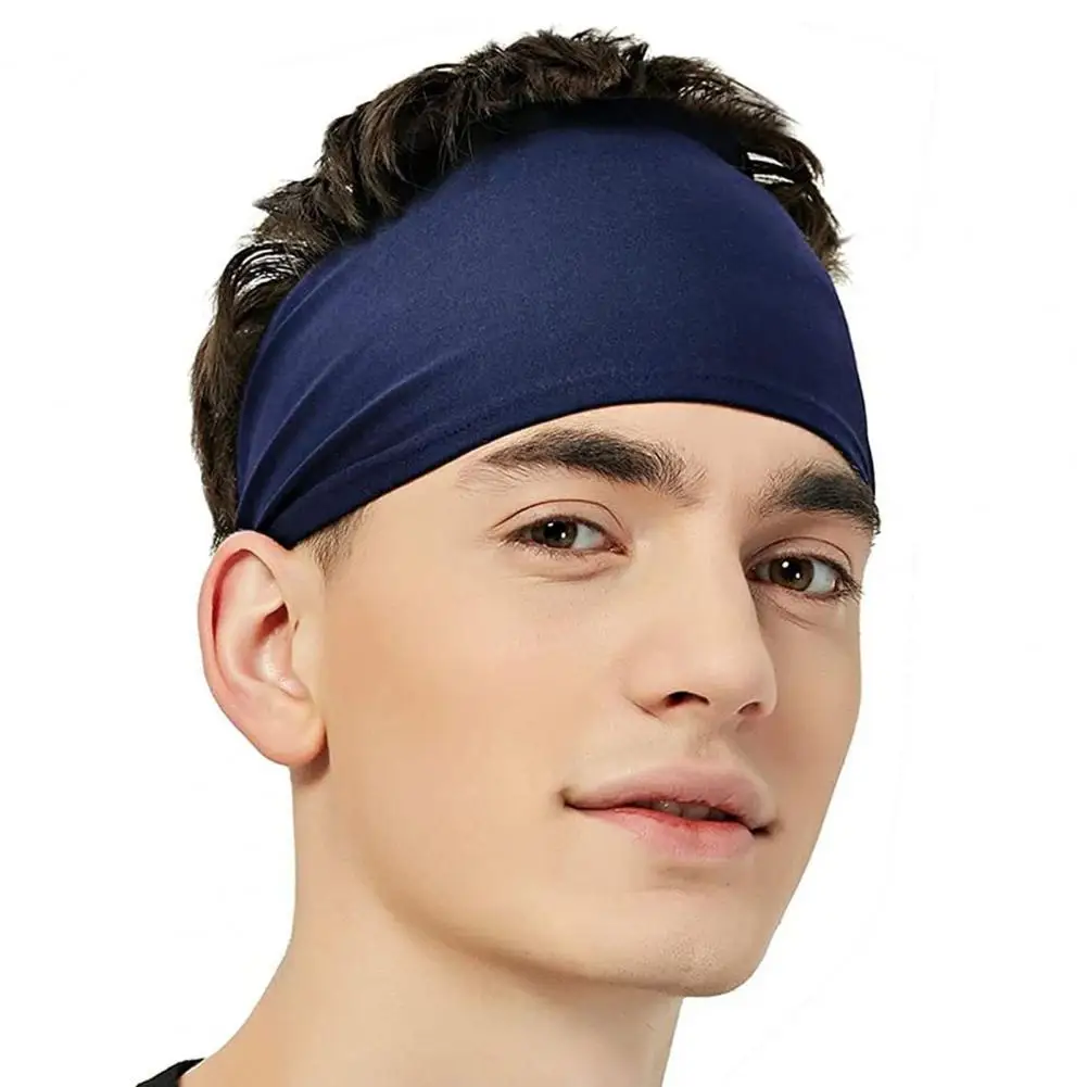 Solid Color Headband Moisture Wicking Men's Sports Headband for Running Cycling Wide Workout Sweatband for Quick Drying Solid