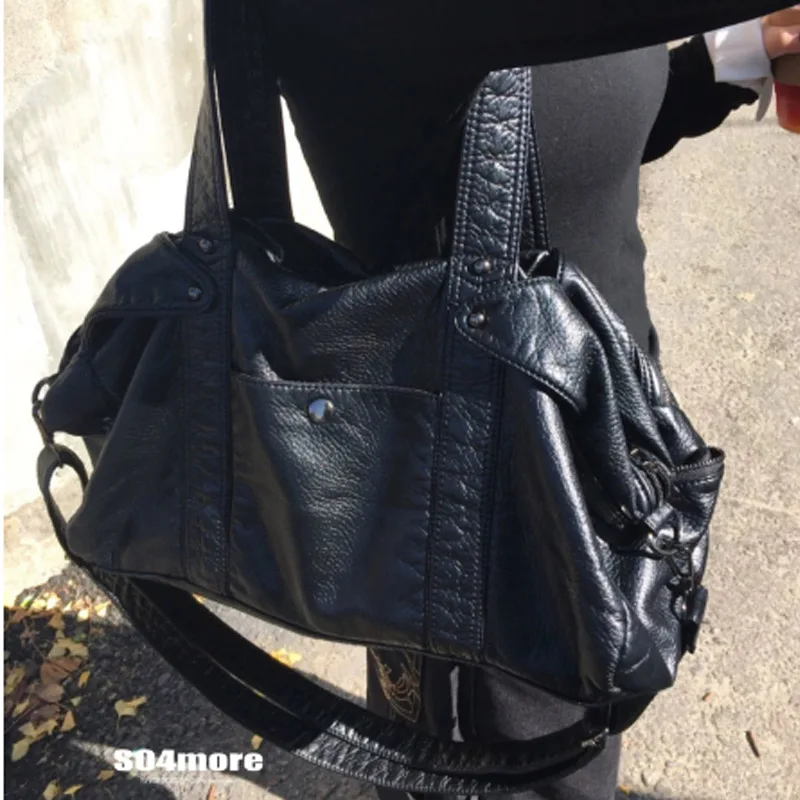 

Retro Motorcycle Bag Large Capacity Y2K Single Shoulder Crossbody Bag Women's Washed PU Handheld Tote Bag