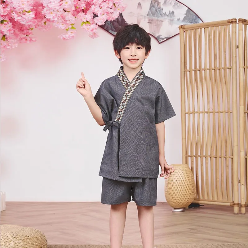 2023 Children\'s Sweat Steaming Clothes Japanese Bathrobe Pajamas Suit Baby Home Clothes Japaense Sleepwear 2-Piece Set LE568