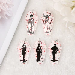 12Pcs Goth Halloween Coffin  Charms Acrylic Ghost Clown Witch  Jewlery Findings For Necklace Diy Making