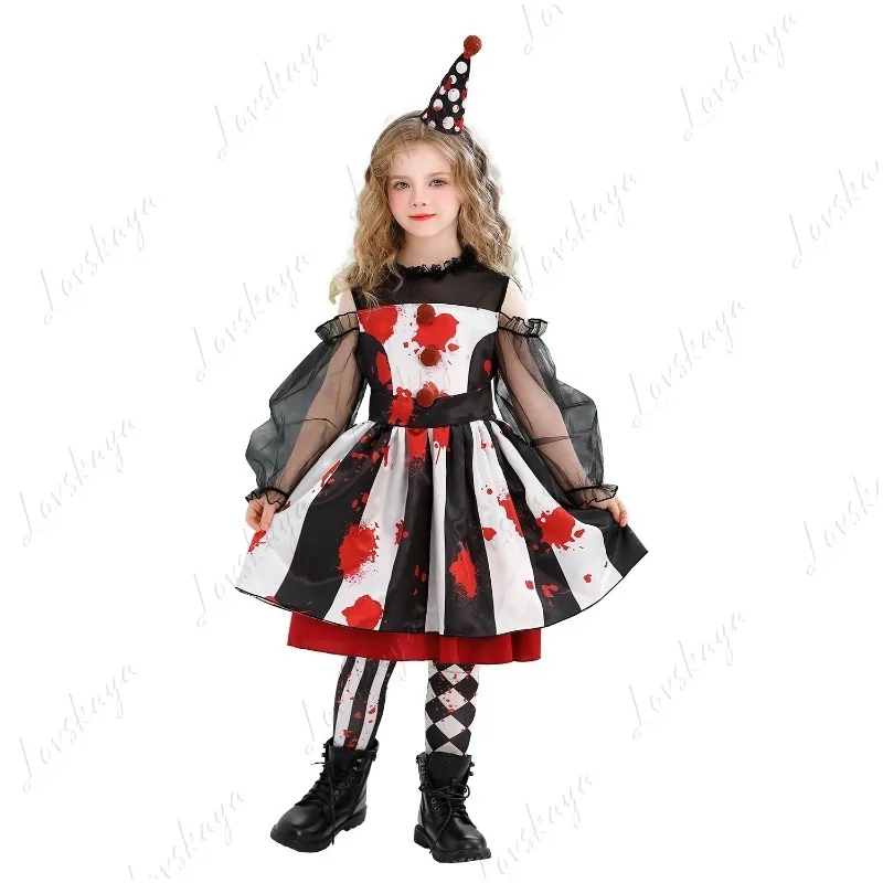Halloween-kinderkostuums - Clownoutfits, Circusfeest Silly-kostuums, verkleedoptredens voor meisjes, prestatie-outfits