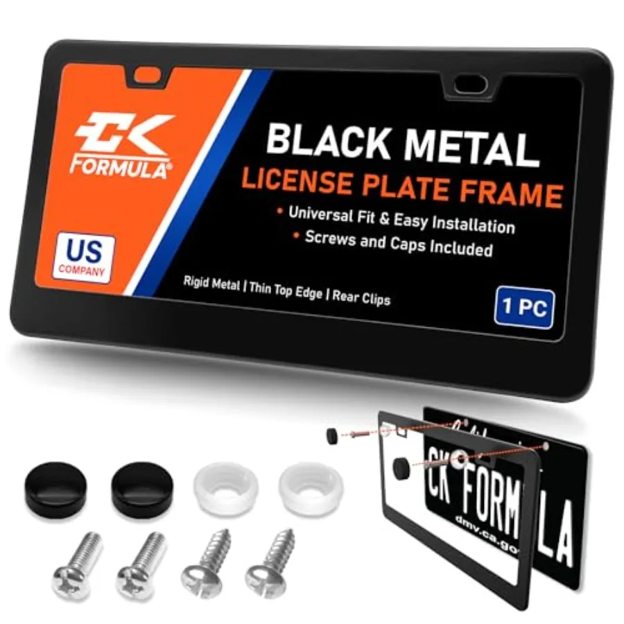 

Matte Black License Plate Frame - 1 Piece, Stainless Steel Metal, Weather and Rust-Proof, Rattle-Free, Slim 2 Hole Design Unive