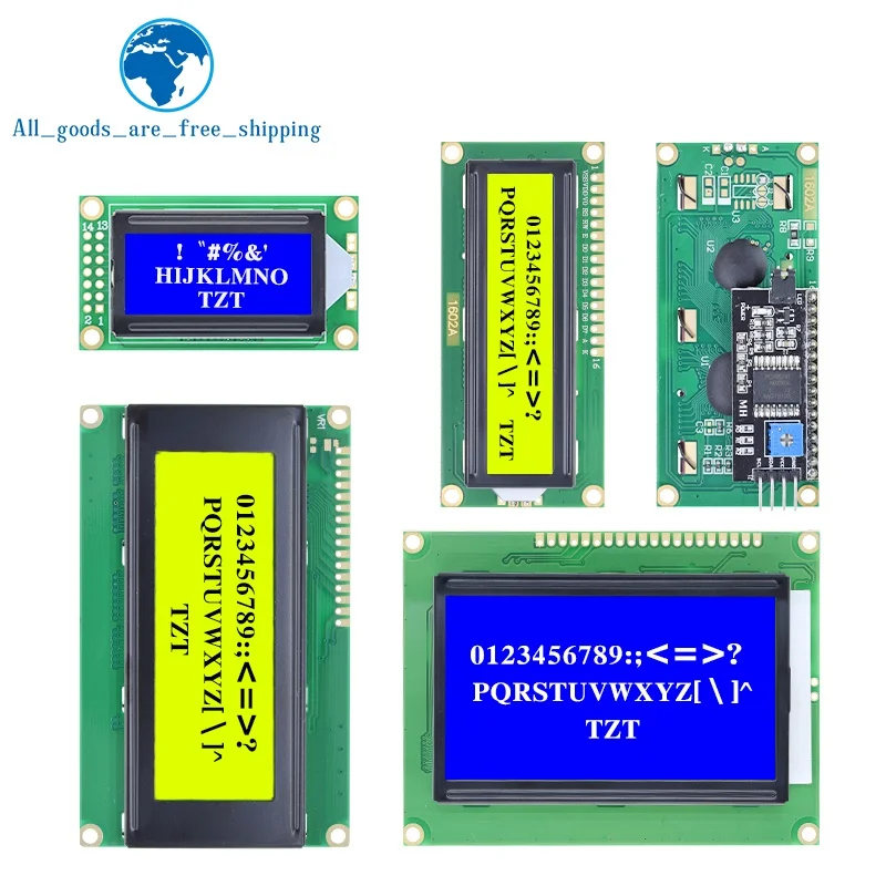 LCD Module Blue Green  Screen For Arduino 0802 1602 2004 12864 LCD Character UNO R3 Mega2560 Display PCF8574T IIC I2C Interface