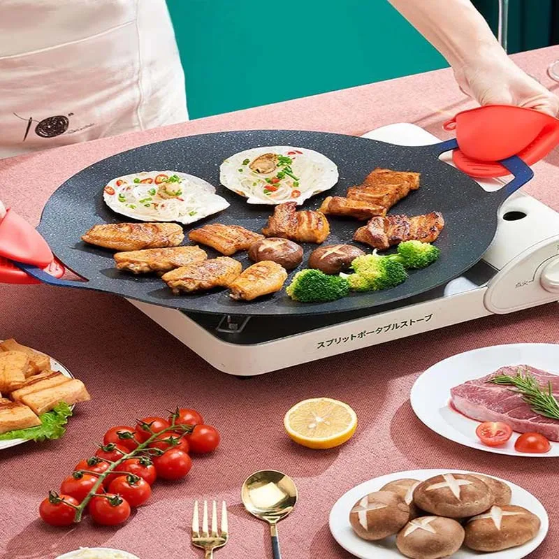 

Outdoor Camping Grill Plate Korean Barbecue Plate Barbecue Meat Pot Steak Frying Stone Plate Non-Stick Meat Cooker