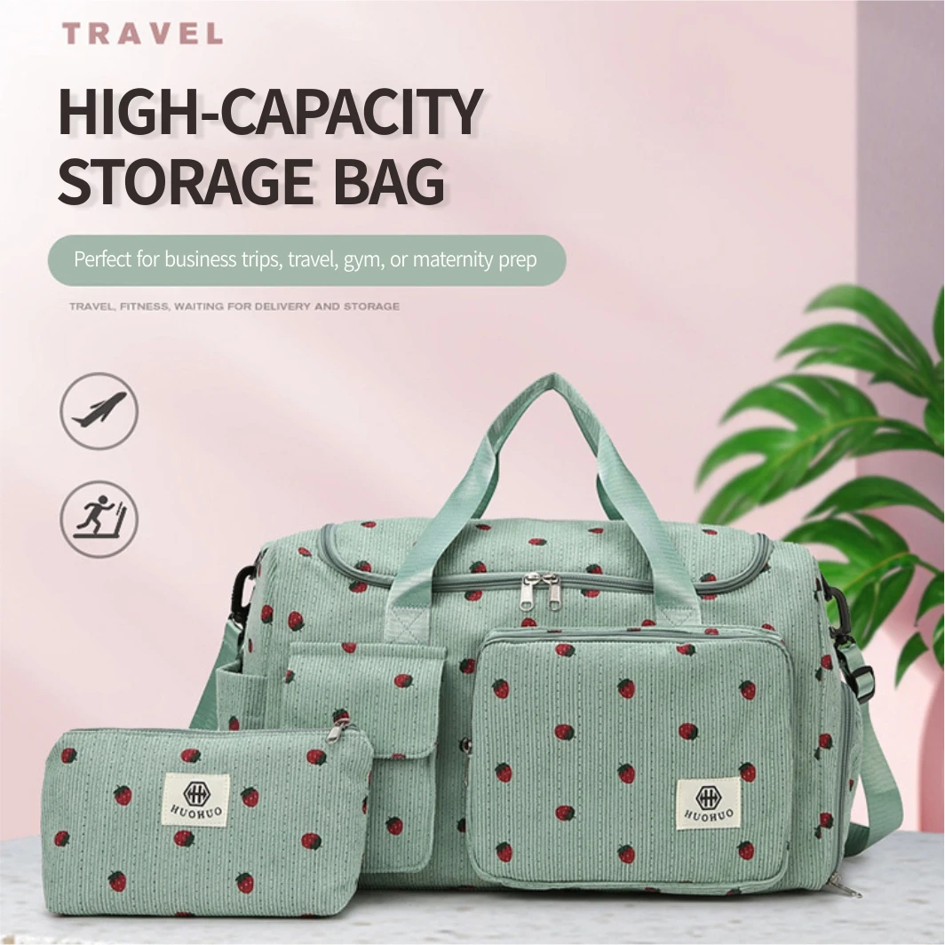 

Corduroy Travel Tote Bag for Women - Lightweight & Spacious Weekend Gym Overnight Organizer Bag, Sweet Style
