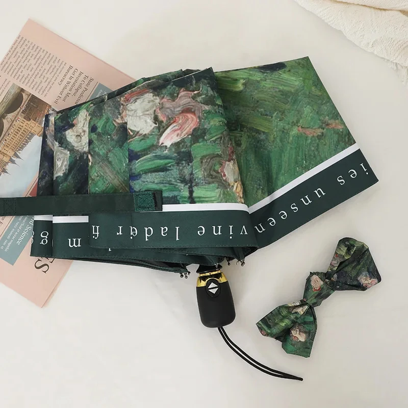 Fully Automatic Oil Painting Sunny Umbrella Folding Women's Vinyl Anti UV Sunscreen Sunshade Umbrella