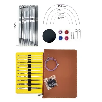 교환 가능한 아프가니스탄 튀니지 크로 셰 뜨개질 후크 원형 직조 바늘 카펫 크로 셰 뜨개질 후크 바늘 보관 가방 세트
