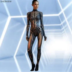 New High Quality Fabric Clothes Bodysuit Halloween Cosplay Zentai Suit 3D Long Sleeve Jumpsuit Women Tight Bodysuit Rave Outfit