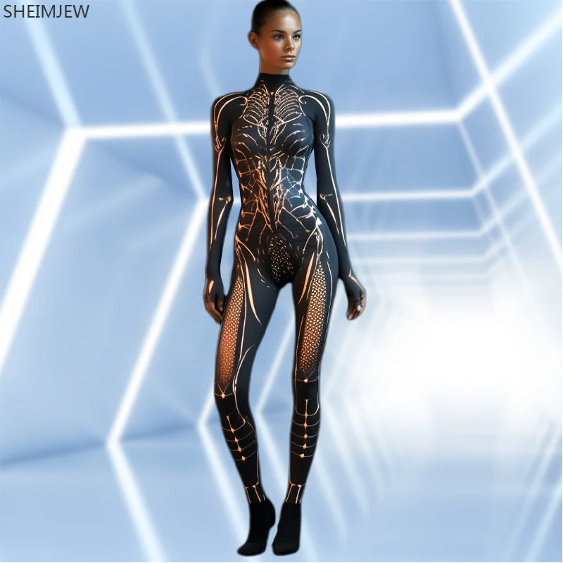Nowy, wysokiej jakości materiałowy kombinezon, strój na Halloween, cosplay, zentai, kombinezon 3D z długim rękawem, obcisły kombinezon damski, strój rave.