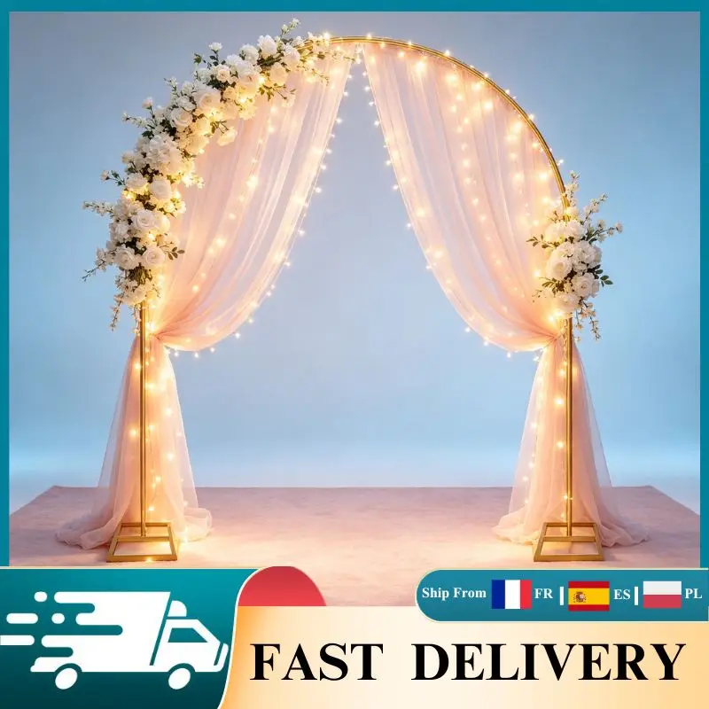 Arche de mariage dorée 7,87 pieds, support métallique pour ballons, cadre d'arche de fond pour décorations de mariage, anniversaire, fête prénuptiale, événements