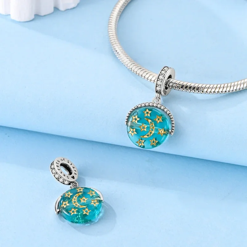 925 murni perak Barok Noctilucent Meteor Charm manik-manik liontin cocok jimat Pandora Perak gelang asli untuk wanita perhiasan