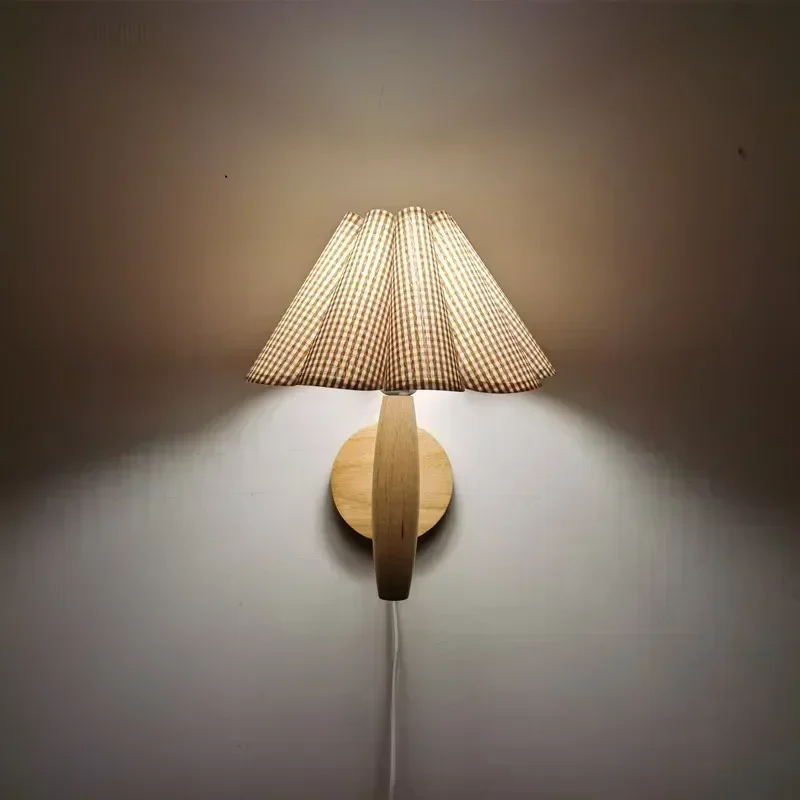 Luz de pared de madera con interruptor de enchufe, lámparas Led de pared Interior, dormitorio nórdico moderno, lámpara de lado, luz de pared de