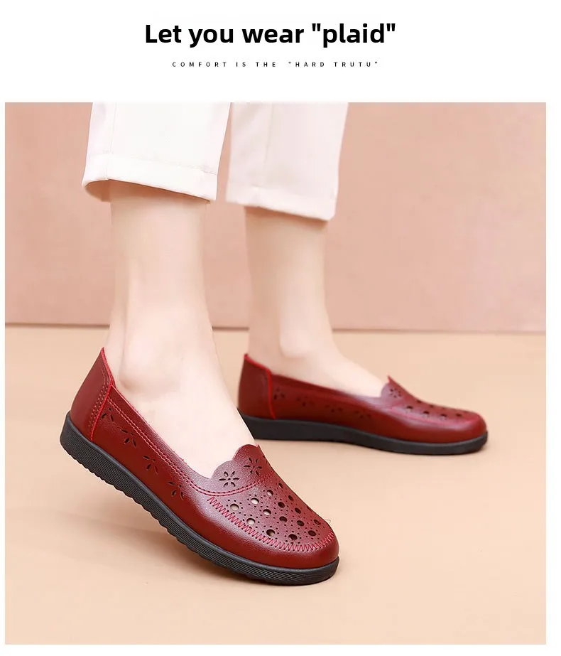 Sandalen Sommer Komfort Baotou Weiche Sohle Mutterschuhe Flache Sohle Damenschuhe Lochlederschuhe Schuhe für mittlere und ältere Altersgruppen – Detail 31