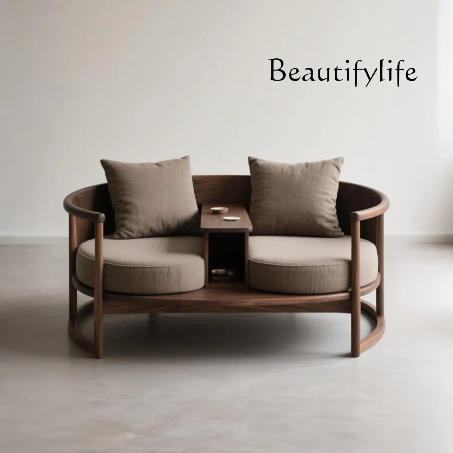 A44 New Chinese-style North American black walnut Arhat bed double sofa solid wood one-piece chair fabric chaise longue