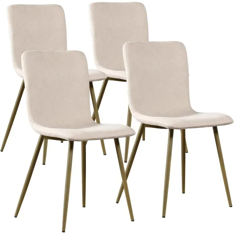 Modern Style Dining Chairs Set Of 4, Comfy Side Chair With Fabric Seat Sturdy Metal Gold Legs For Kitchen Living Room