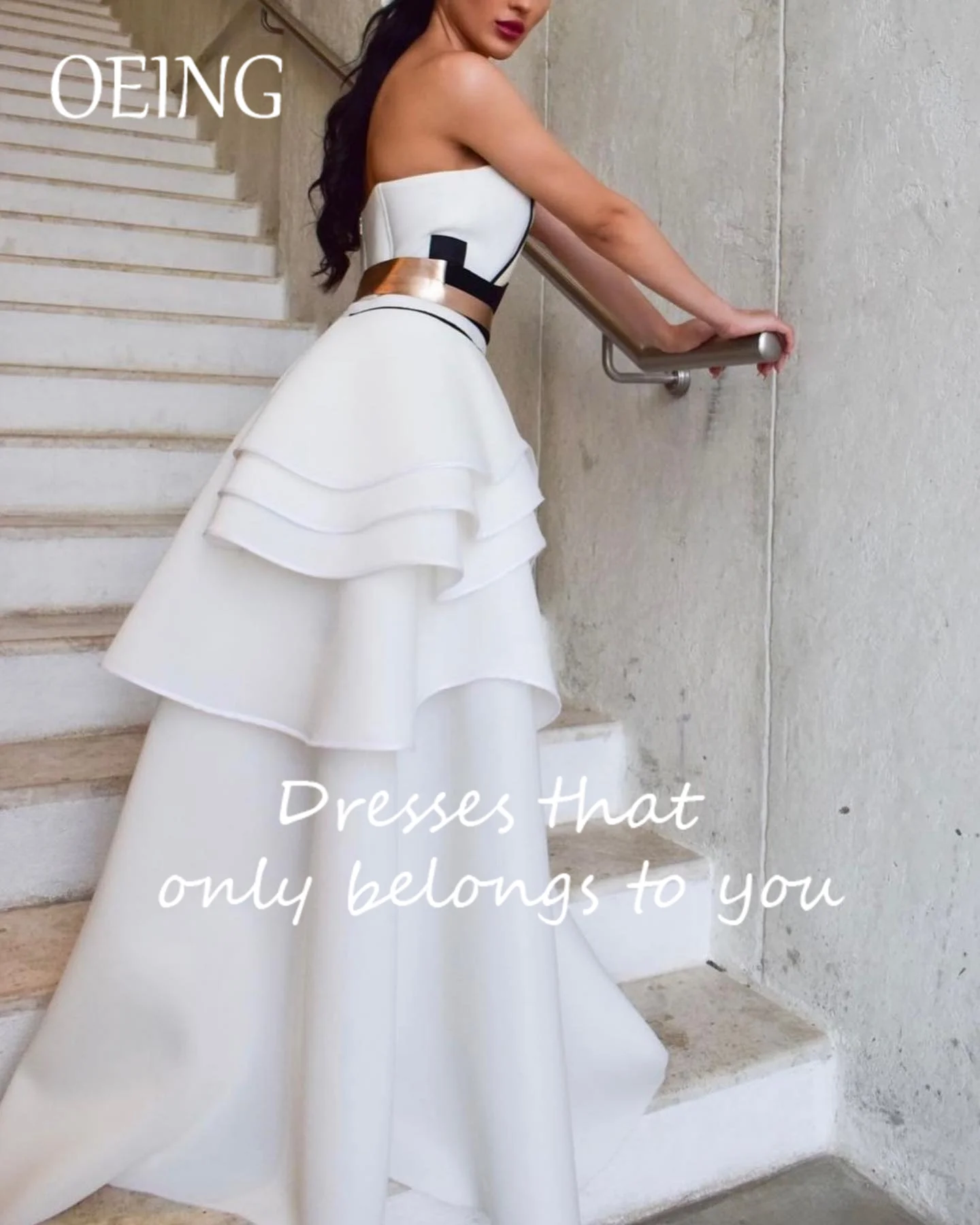 OEING Strapless Luxury Formal Evening Dress Tiered Pleat Sleeveless فساتين سهرة Floor Length Elegant Prom Gown Party Women