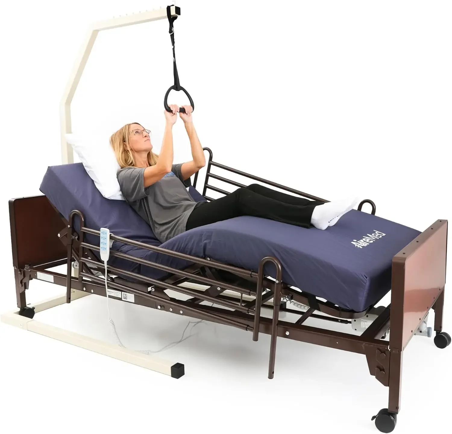 Trapeze Bar for Bed Mobility with Stand - 38” Wide U-Base for More Stability & Easy Maneuvering - Bed Assist Rails for E