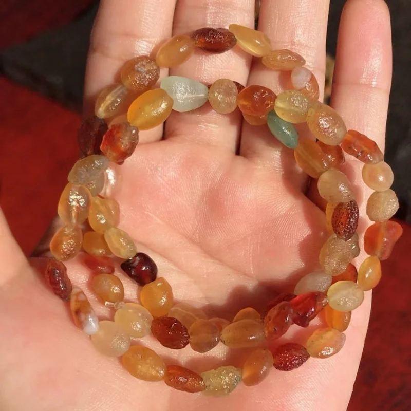 Factory Alashan Gobi Rough Stone Agate Glass Transparent Colorful Beads Three Circles Hand Wrapped - view 5