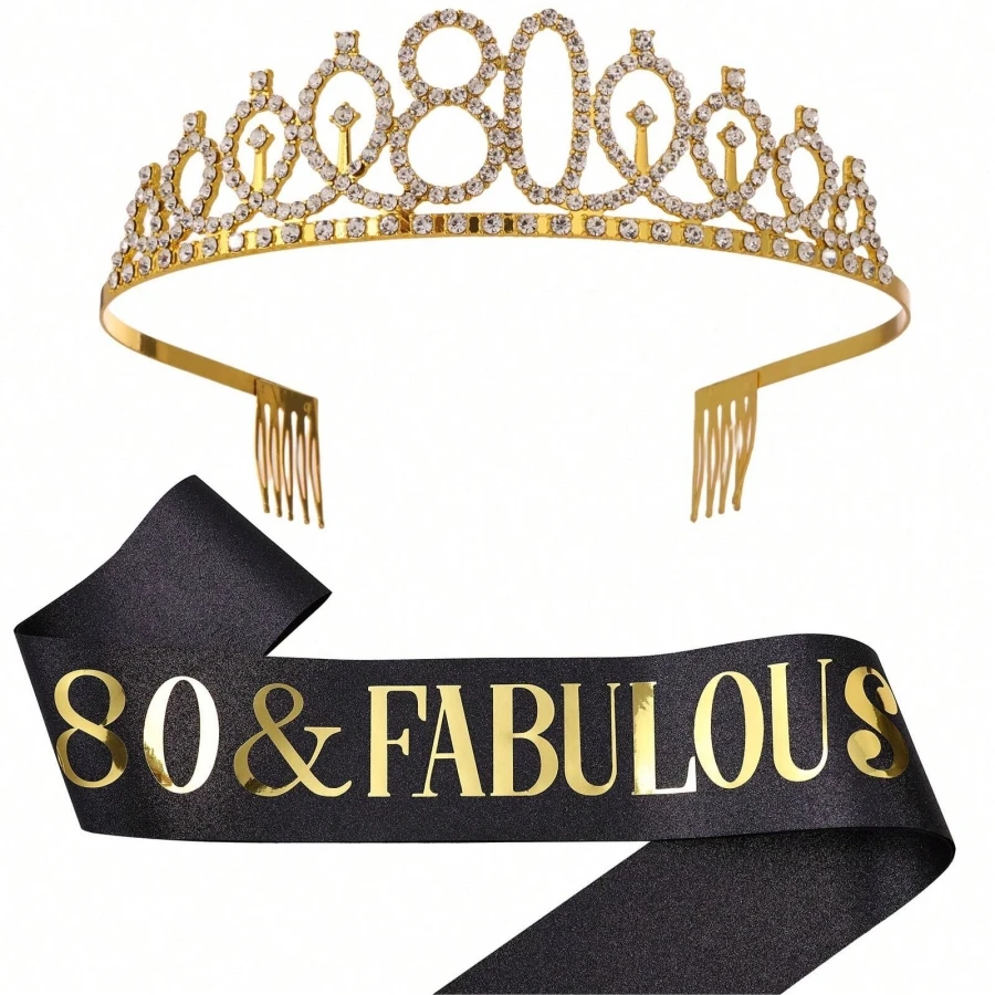 Geburtstags-Tiara Krone Schärpe für Frauen und Mädchen zum 30., 40., 50., 60., 70., 80. Geburtstag Deko-Geschenk – Detail 11