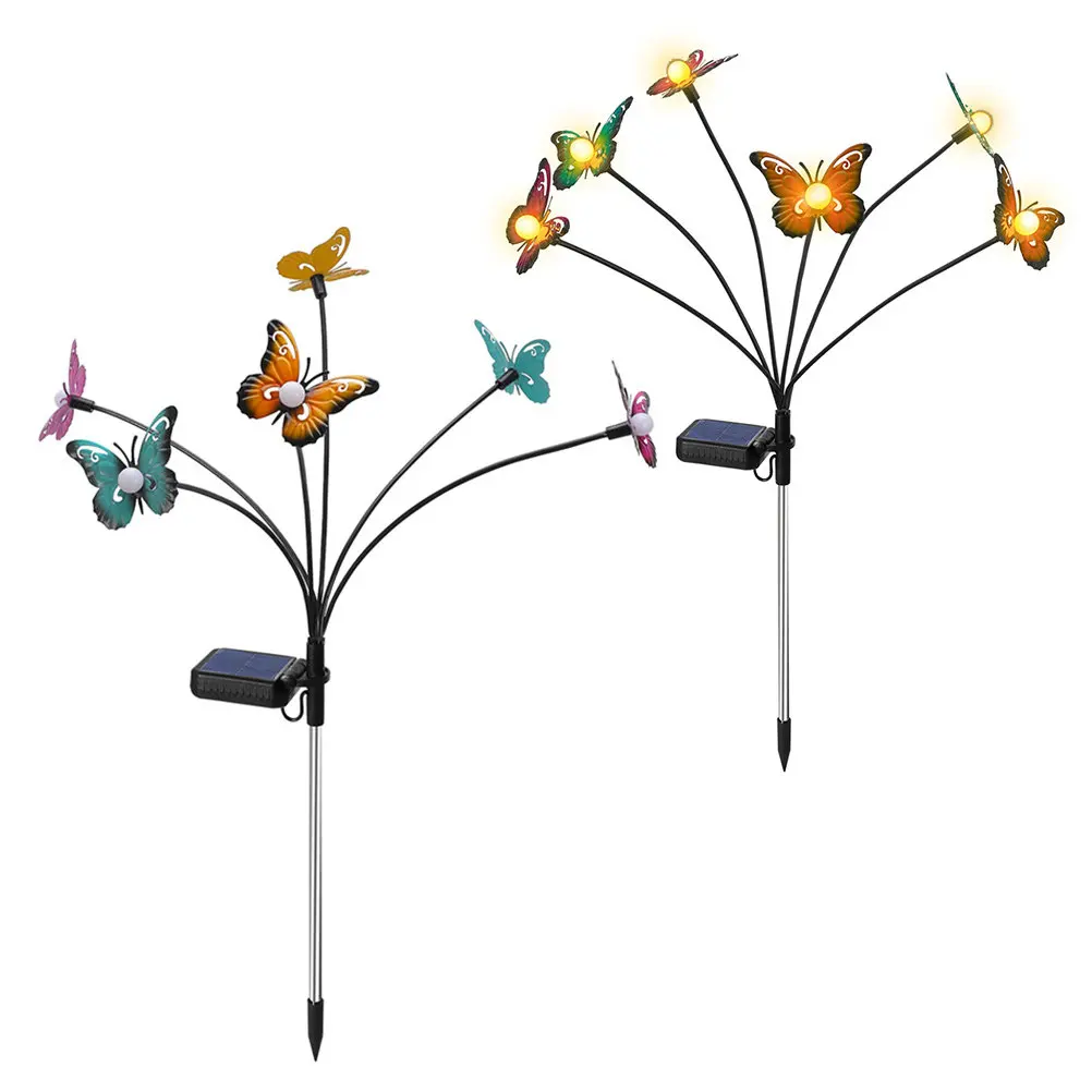 2個入り-蝶々型ソーラーライト-ガーデン装飾ランプ-屋外ledライト-庭-芝生-通路-パティオ用-防水照明
