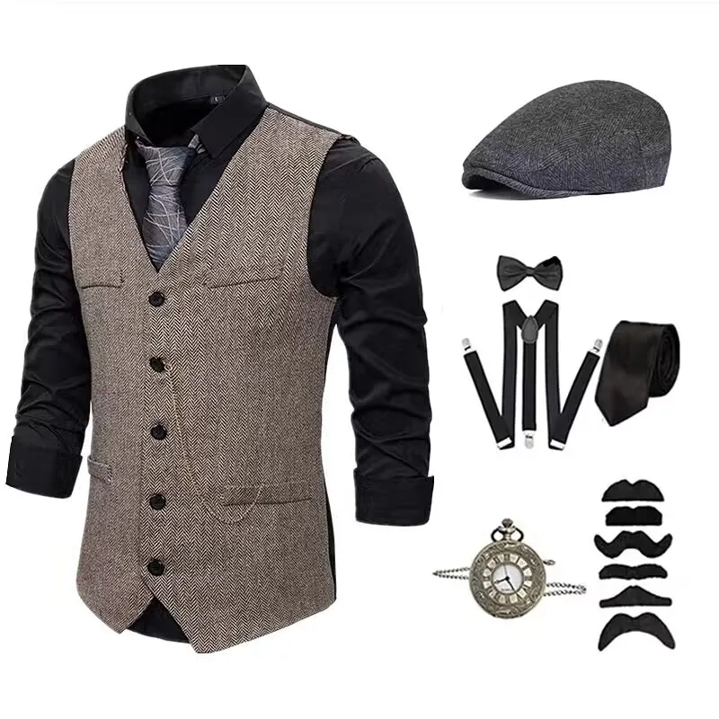 1920 Mens Costumes Masquerade Vest Beret Hat Men's Costume Vintage Cosplay Party Evening Prom Casual Daily Suits For Men