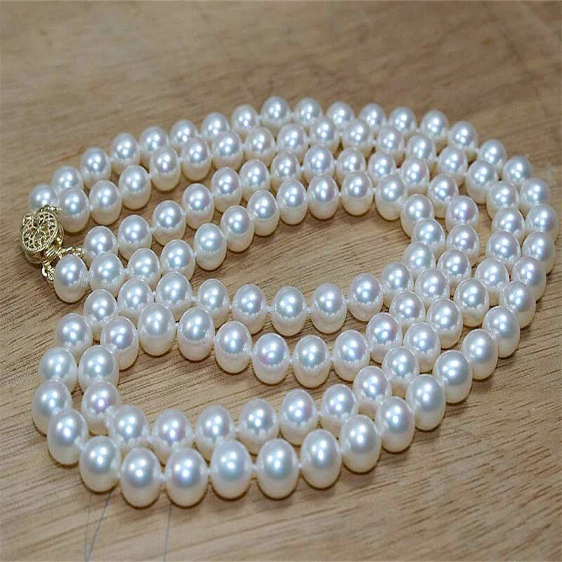 

AAA 8-9mm natural Akoya white pearl necklace 18“ 14K GOLD CLASP