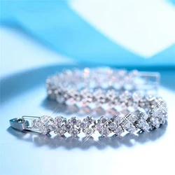 Trendy Rhinestone Charm Bracelet Bridal Wedding Zircon Bracelet Luxury Silver Color Crystal Zircon Female Jewelry Bracelet Gift