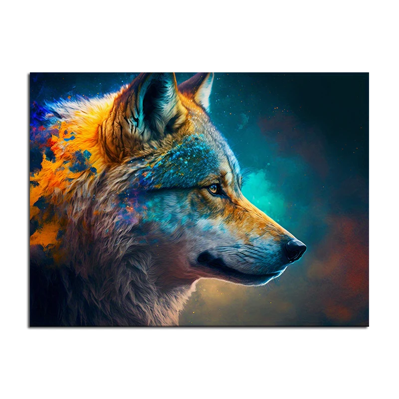 Canvas Print, Colorful Wolf Painting, Graffiti Animal Wall Art, Poster Picture for Living Room, Aesthetic Home Decor