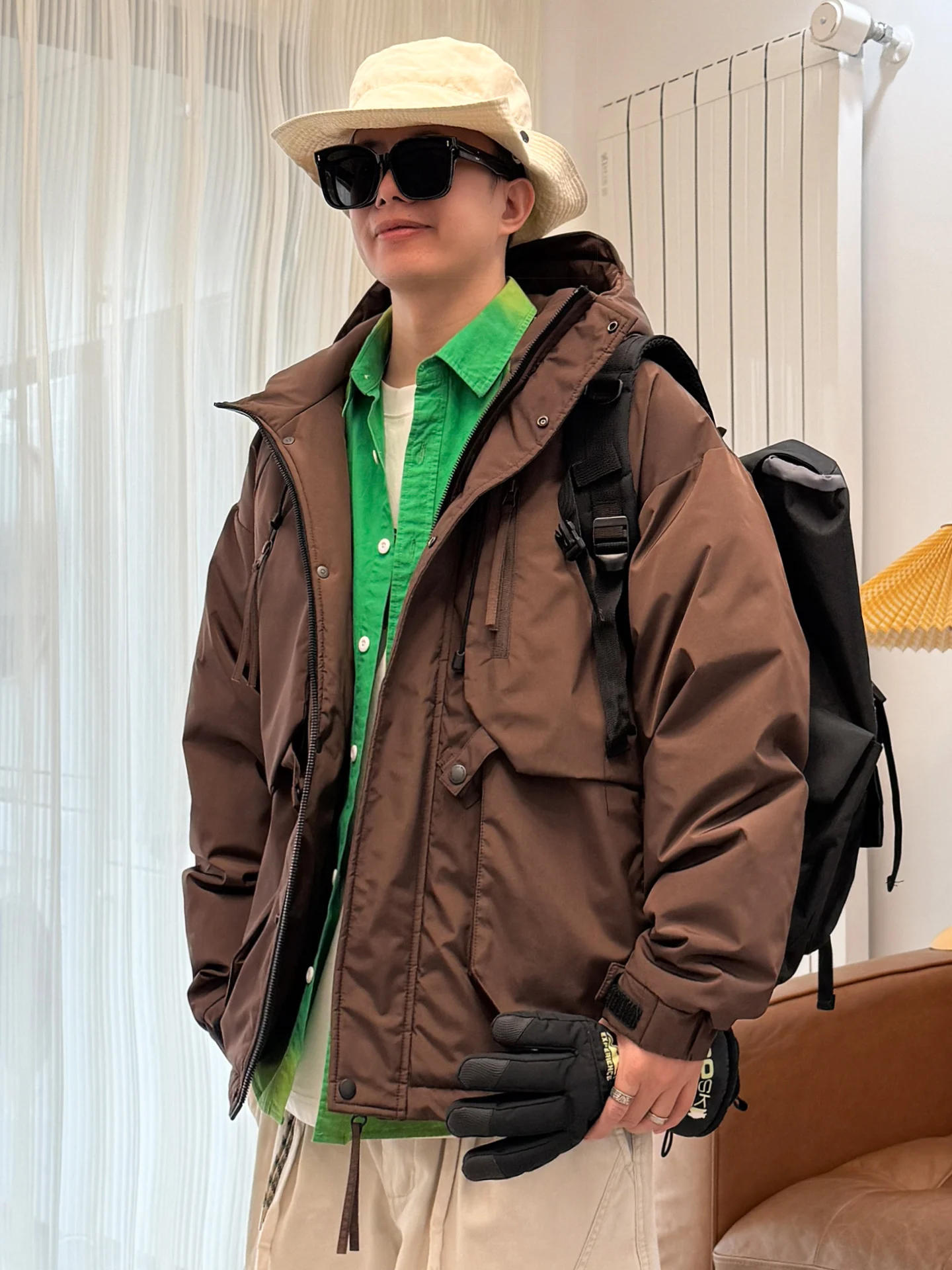 

Cé Brown Hooded Workwear down Jaet Men's plus Size Extra ket Loose Fit Trendy Outerwear Urban Casual Sle Du down F...