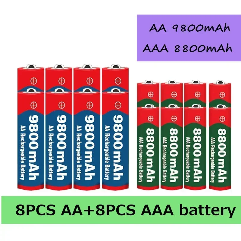 1.5V rechargeable battery 2024 best-selling AA9800mAh+AA8800mAh alkaline battery for microphones and MP3 players Free shipping