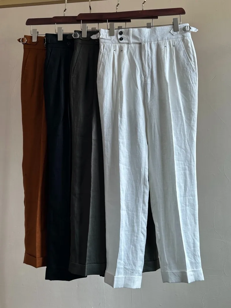 

Lightweight Linen Neapolitan Casual Straight Leg Trousers JUESION Italian Style Men's Long Pants Summer Business Casual