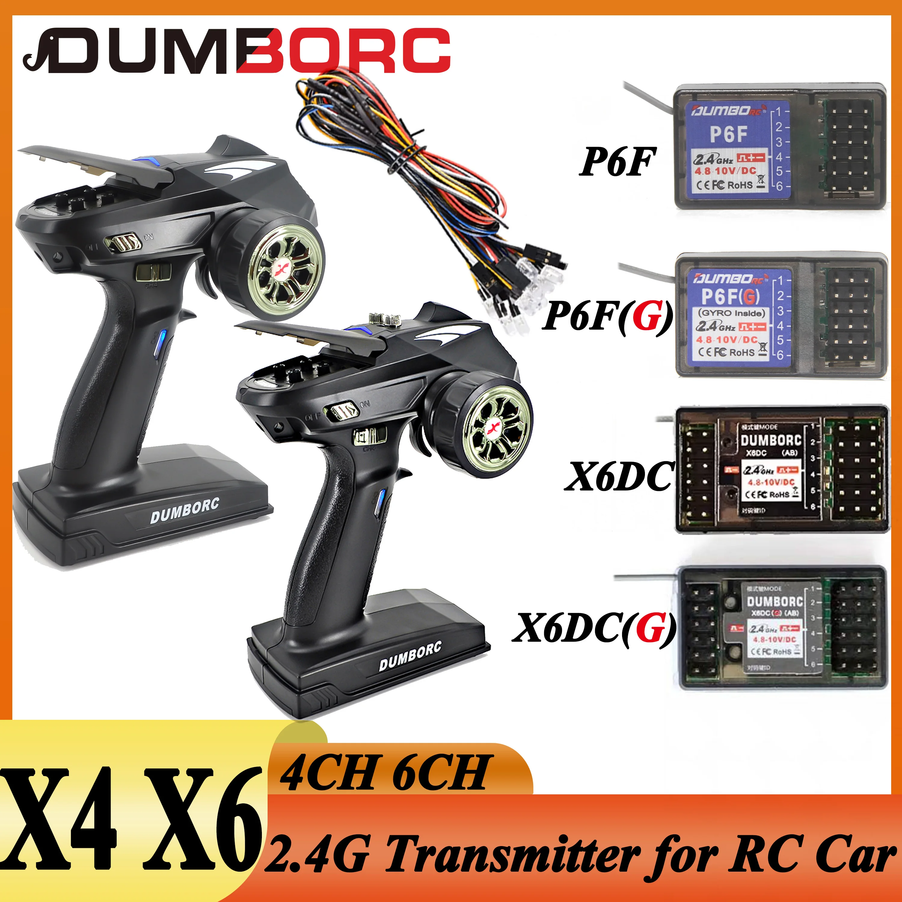 DUMBORC X6 X4 6CH 4CH 6 Channel 2.4GHz Remote Control P6FG X6DCG Gyro Receiver Transmitter for 1/10 1/8 RC Car Boat Axial SCX10