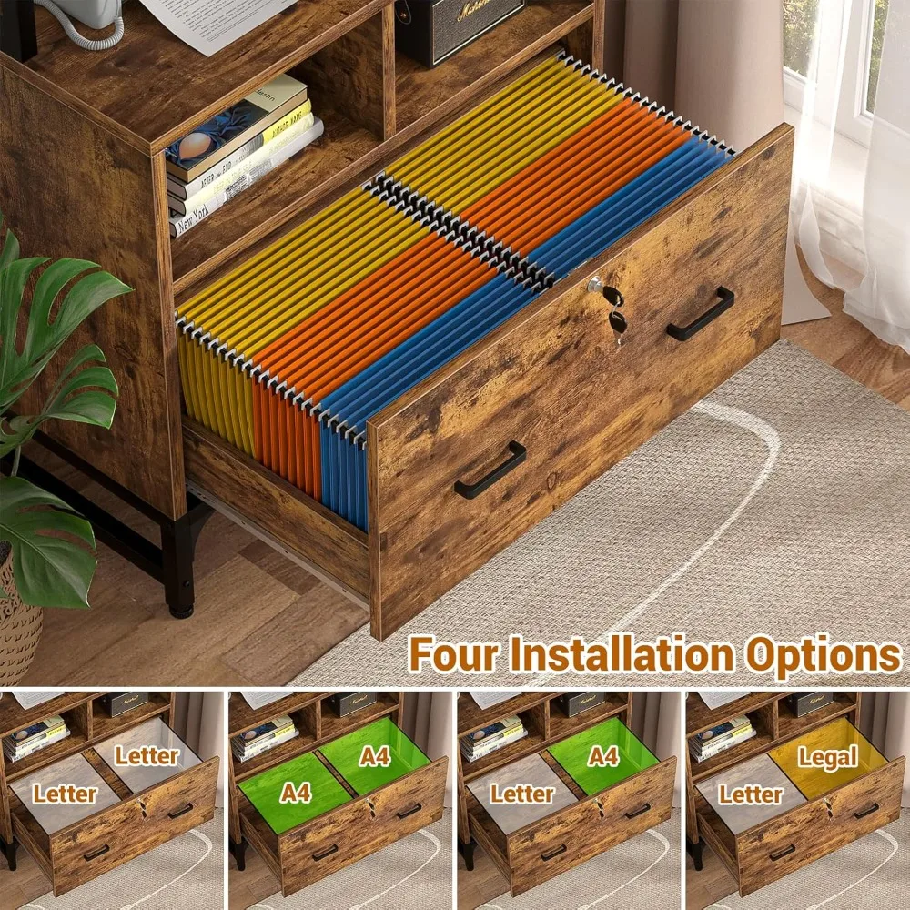 خزانة ملفات مع قاعدة شحن، خزانة ملفات عمودية مع قفل ودرج كبير، حامل طابعة مع رف تخزين #6