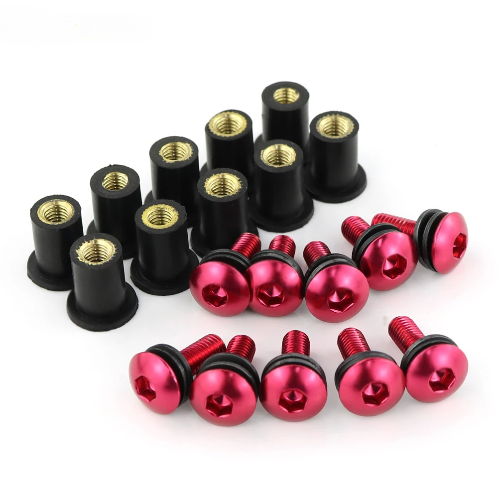 Juego de tornillos de aluminio anodizado para motocicleta, Kit de tuercas de pozo de goma métrica M5 de 15mm, carenado de parabrisas, 10 unidades