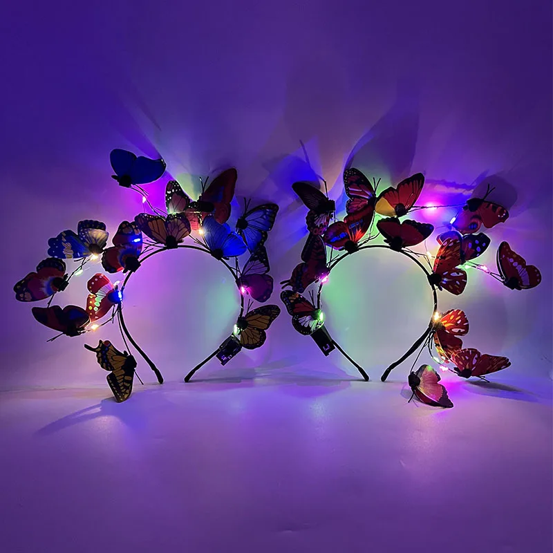 Led Leuchten Schmetterling Stirnband Neon Party Weihnachten Geburtstag Haar Zubehör Kawaii Schmetterling Leuchtende Haar Girlande Für Frauen