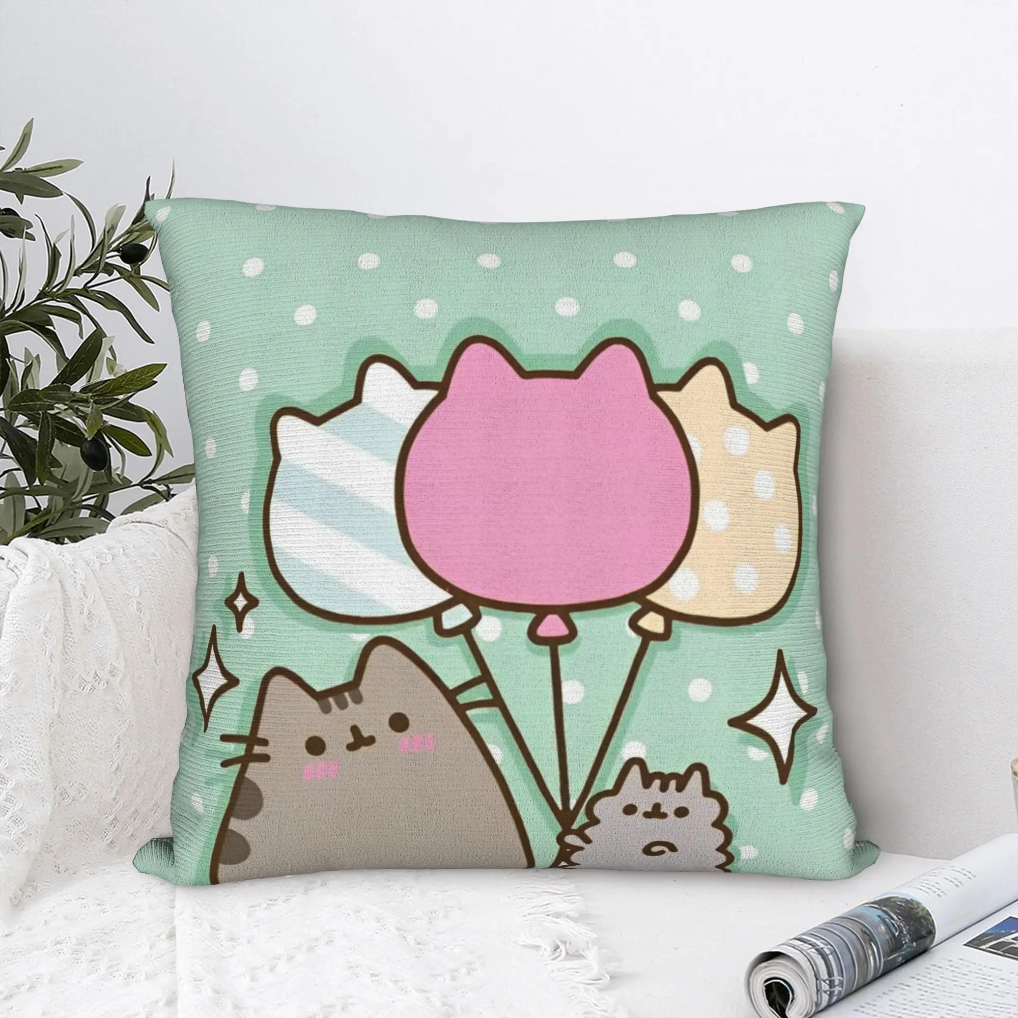 Happy Cat Cartoon Square Pillow Cases P-Pusheencats Cushion Cover Funny Zippered Decor Pillowcase for Seat 18"x18"