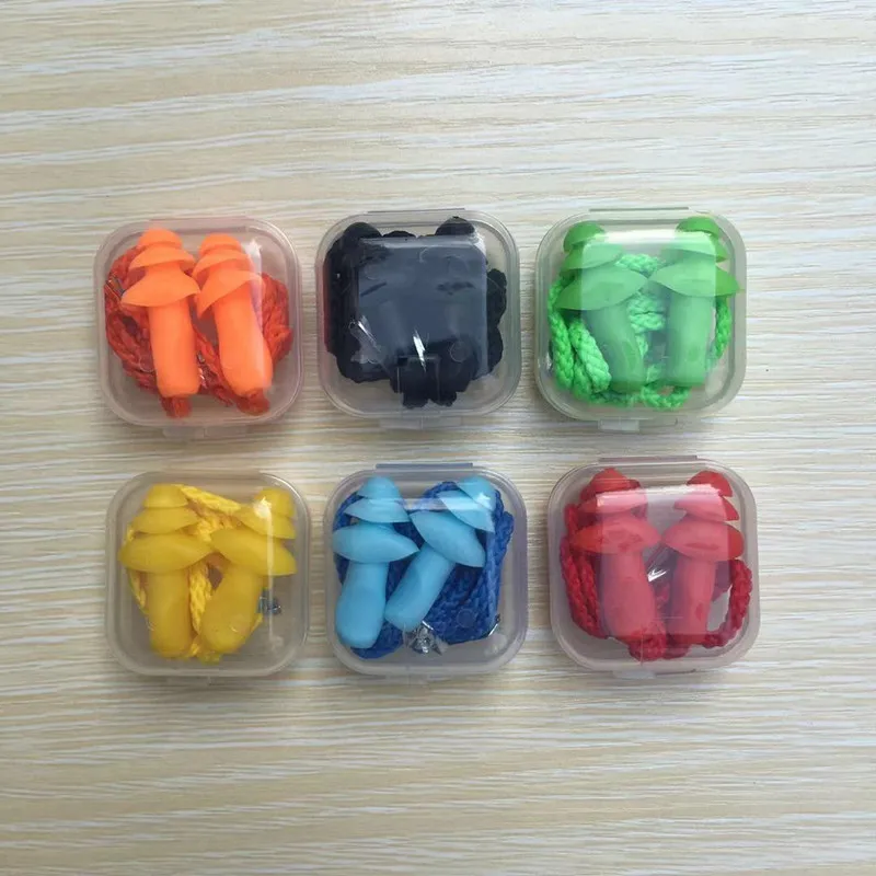 1 Box Corded Ear Plug Protector Anti Lost Reusable Hearing Protection Noise Reduction Safe Swimming Work Earplugs With Rope