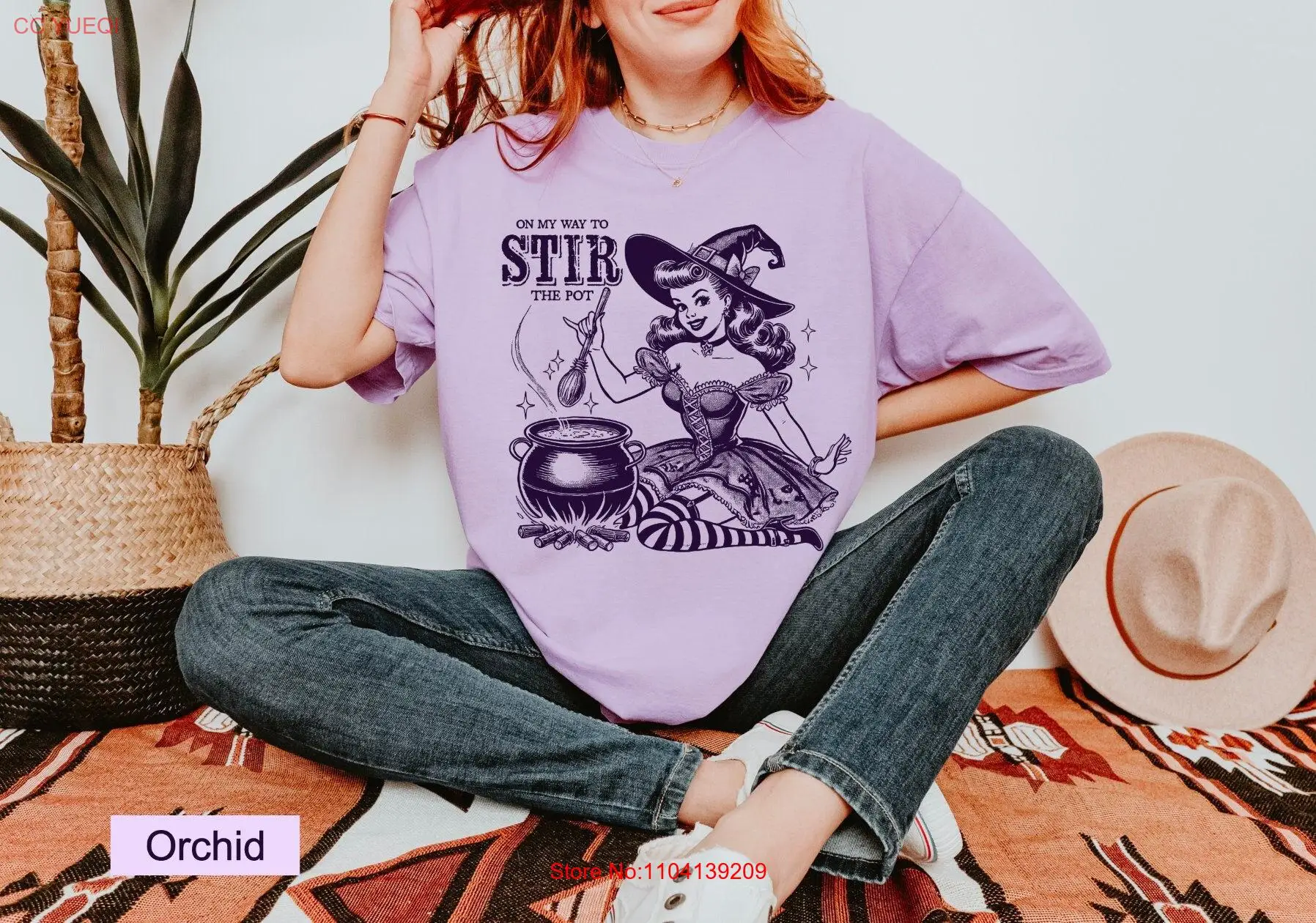 On My Way To Stir The PoT T Shirt Halloween Witchy Cute Charming Witch Comfort Colors Cauldron Spooky