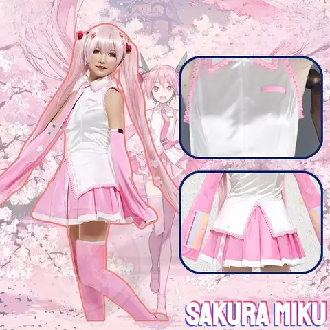 VOCALOID Sakura Mikuku rose Cosplay Costume VOCALOID Cos Mikuku Cosplay printemps Mikuku rose Costume et Cosplay perruque
