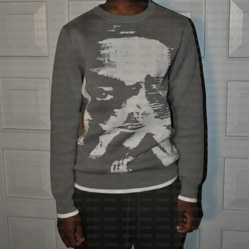 

Темная мода Harajuku индивидуальный модный брендовый нишевый аниме мультфильм алфавит жаккардовый топ для пары вязаный свитер