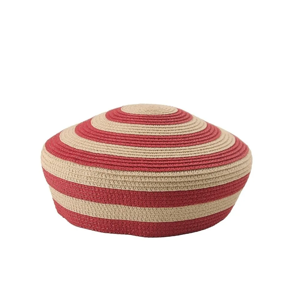 

Beach Cap Striped Pattern Straw Top Hat Paper Straw Wide Brim Dome Cap Color Block Elegant Style Sun Hat Resort Party
