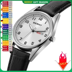 BERNY Quartz Watches for Men Classic Date Week Luminous Luxury Men's Business Dress Watch Elegant Lightweight Sports Wristwatch