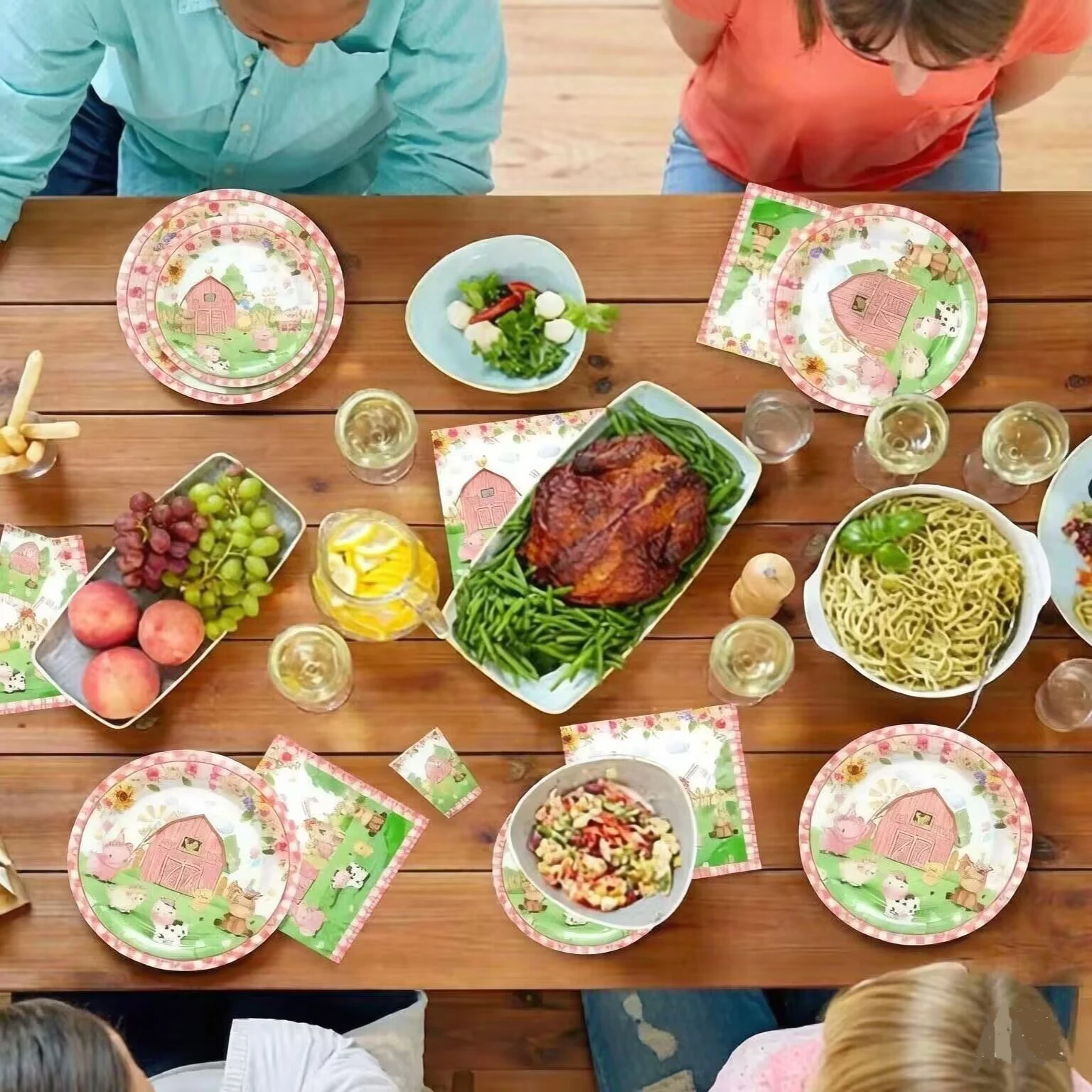 Neues Rosa Bauernhof-Tier Themen-Einweggeschirr, Pappbecher, Teller, Servietten, Tischdecken, Kindergeburtstags-Partyzubehör – Detail 10