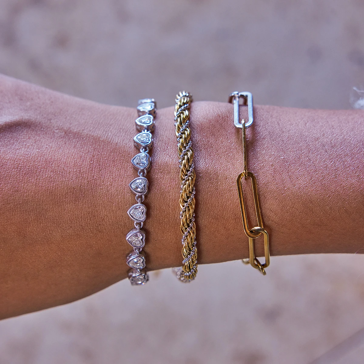 

AIKOER Minimalism 18K Gold Color Plated Stainless Steel Two Color Personalized Ball Bead Chain Fried Dough Twists Winding Spiral