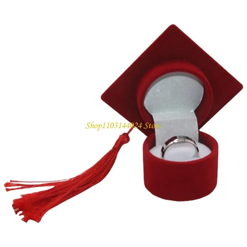 N5KE Rings Box Graduación Bachelor Hat Jewelring Box compromiso boda