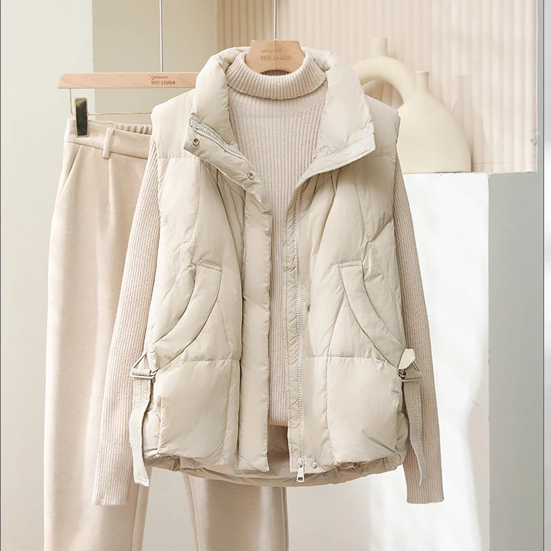 

2025 Loose Down Feather Cotton Vest Zipper Closure Black Commute Women's Vest Autumn Winter Fashion Ladies