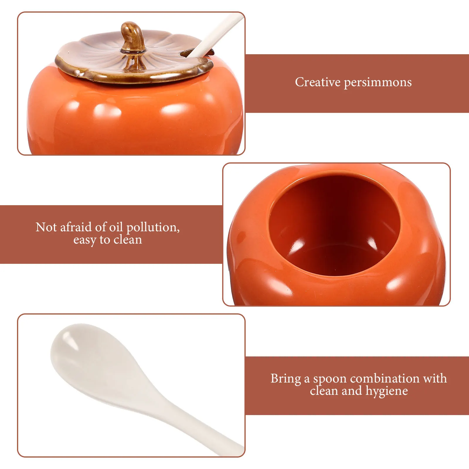 

Ceramic Seasoning Jar Persimmon Shaped Spice Condiment Container High Temp Resistant Easy Clean Stable Bottom Ceramic Canister