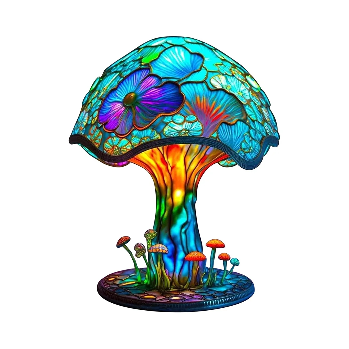 Creative Stained Glass Mushroom Table Lamp Vintage Animal Plant Series Shaped Resin Bedroom Decora Household,C