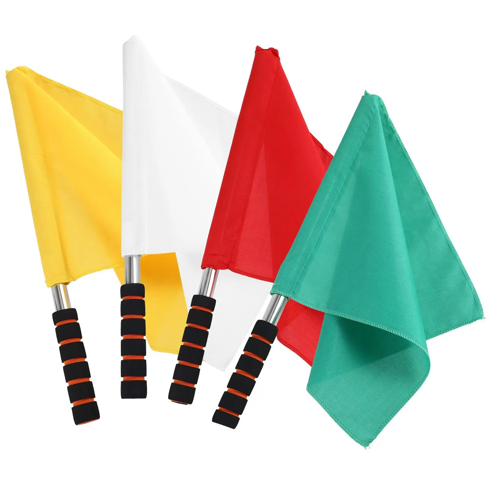 

4 Pcs Bright Color Durable Referee Flag Sponge Handle Stainless Steel Pole Waving Match Signal Commanding Football Game Outdoor