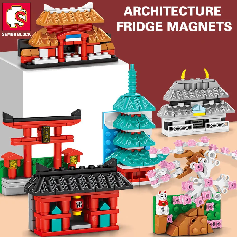 

SEMBO BLOCK Japan Architecture Fridge Magnets Cherry Blossom Bricks Landmark Building Blocks DIY Gifts Toys Young Child Adults